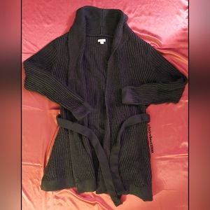 Target Merona Black Knit Belted Tie Cardigan